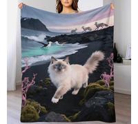 EMYXPAQM Birman Fleece Throw Blanket for Couch Sofa Bed All Season Birman Arctic Beach Pattern Blanket Comfort Warmth Flannel Creative Gift for Girls Kids Adults 50x60inch(127x152cm)