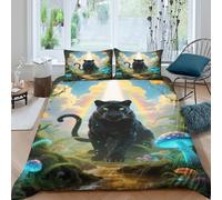 EMYXPAQM Black Panther Duvet Cover Set 3D Enchanted Forest Print Bedding Set Soft Polyester Duvet Cover with Hidden Zipper & Pillowcase for Teens And Adults Double（200x200cm）