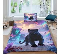 EMYXPAQM Black Panther Duvet Cover Set 3D Mysterious Mountains Print Bedding Set Soft Polyester Duvet Cover with Zipper & Pillowcase for Teens And Adults Single（135x200cm）