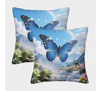 EMYXPAQM Blue Butterfly Cushion Covers Set of 2, Premium Polyester Throw Pillow Covers with Hidden Zipper, Premium Square Pillow Cases, for Living Room Bedroom Sofa Chair 40x40cm