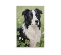 EMYXPAQM Border Collie Canvas Wall Art Border Collie Clover Canvas Prints Modern for Living Room And Bedroom Decoration Gift 08x12inch(20x30cm)