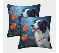 EMYXPAQM Border Collie Cushion Covers Set of 2, Premium Polyester Throw Pillow Cover with Hidden Zipper, Square Decorative Pillow Cases, for Livingroom Couch Sofa 50x50cm