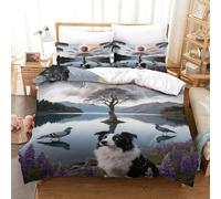 EMYXPAQM Border Collie Duvet Cover Set 3D Border Collie Lake Print Bedding Set Soft Microfiber Duvet Cover with Zipper & Pillowcase for Kids Teens Adults Single(140x200cm)