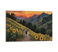 EMYXPAQM Border Collie Wall Art Border Collie Strolls Along The Path Modern Prints Canvas Artwork Home Decoration for Living Room Bedroom 16x24inch(40x60cm)
