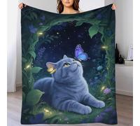 EMYXPAQM British Shorthair Cat Fleece Throw Blanket for Couch Sofa Bed All Season Midsummer Garden Pattern Blanket Soft Warm Cozy Flannel Unique Gift for Kids Teens Adults 80x90inch(200x230cm)