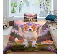 EMYXPAQM Brittany Spaniel Duvet Cover Set 3D Dog Forest Print Bedding Set Soft Microfiber Duvet Cover with Zipper & Pillowcase For Boys/Girls Kids Single(135x200cm)