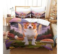 EMYXPAQM Brittany Spaniel Duvet Cover Set 3D Dog Forest Print Bedding Set Soft Microfiber Duvet Cover with Zipper & Pillowcase for Kids Girls Adults Single(140x200cm)