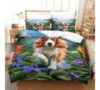EMYXPAQM Brittany Spaniel Duvet Cover Set 3D Dog Rainforest Print Bedding Set Soft Microfiber Duvet Cover with Hidden Zipper & Pillowcase for Kids Boys Teens Super King(260x220cm)