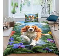 EMYXPAQM Brittany Spaniel Duvet Cover Set 3D Dog Rainforest Print Bedding Set Soft Microfiber Duvet Cover with Hidden Zipper & Pillowcase for Kids Adults Single(135x200cm)