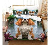 EMYXPAQM Brittany Spaniel Duvet Cover Set 3D Dog Waterfall Print Bedding Set Soft Microfiber Duvet Cover with Zipper & Pillowcase For Boys/Girls Kids Single(140x200cm)