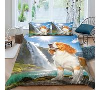 EMYXPAQM Brittany Spaniel Duvet Cover Set 3D Dog Waterfall Print Bedding Set Soft Microfiber Duvet Cover with Zipper & Pillowcase for Kids Boys Teens Double(200x200cm)