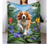 EMYXPAQM Brittany Spaniel Fleece Throw Blanket for Couch Sofa Bed All Season Dog Rainforest Pattern Blanket Comfort Warmth Flannel Creative Gift for Women Girls Birthday 80x90inch(200x230cm)
