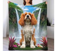 EMYXPAQM Brittany Spaniel Fleece Throw Blanket for Couch Sofa Bed All Season Dog Waterfall Pattern Blanket Comfort Warmth Flannel Creative Gift for Women Girls Birthday 80x90inch(200x230cm)