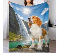 EMYXPAQM Brittany Spaniel Fleece Throw Blanket for Couch Sofa Bed All Season Dog Waterfall Pattern Blanket Comfort Warmth Flannel Creative Gift for Boys Girls 80x90inch(200x230cm)