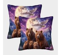 EMYXPAQM Brown Bear Cushion Covers Set of 2, Soft Microfiber Couch Pillow Covers with Hidden Zipper, Square Decorative Throw Pillow Cases, for Couch Livingroom Sofa Bed 50x50cm