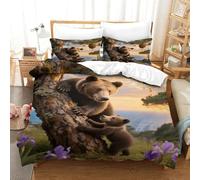 EMYXPAQM Brown Bear Duvet Cover Set 3D Woods Design Bedding Sets Ultra Soft Microfiber Comforter Cover with Zipper & Pillow Cases For Teenage Boys Single（140x200cm）