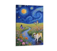 EMYXPAQM Bulldog Wall Art Bulldog Stands And Watches The Butterfly Pictures on Canvas Prints Decorations for Bedroom Bathroom 12x18inch(30x45cm)