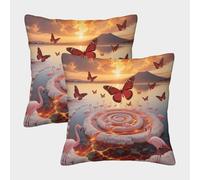 EMYXPAQM Butterfly Flamingo Cushion Covers Set of 2, Premium Polyester Throw Pillow Covers with Hidden Zipper, Premium Square Throw Pillow Cases, for Living Room Bedroom Sofa Chair 50x50cm