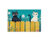 EMYXPAQM Canvas Wall Art Cartoon Black Cat And White Cat Modern Artwork Wall Decoration for Living Room 12x18inch(30x45cm)