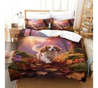 EMYXPAQM Cavalier King Charles Spaniel Duvet Cover Set 3D Dog Woods Design Bedding Sets Soft Polyester Duvet Cover with Zipper & Pillow Cases for Kids Girls Adults Super King（260x220cm）