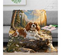 EMYXPAQM Cavalier King Charles Spaniel Fleece Throw Blanket for Couch Sofa Bed All Season Woods Print Blanket Comfort Warmth Flannel Creative Gift for Women Girls Birthday 60x80inch(150x200cm)