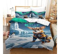 EMYXPAQM Chihuahua Duvet Cover Set Soft Microfiber 3 Piece Bedding Set Chihuahua Penguin Comforter Cover with Pillowcase For Boys/Girls Kids Single（140x200cm）