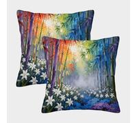 EMYXPAQM Colorful Bamboo Forest Cushion Covers Set of 2, Soft Microfiber Couch Pillow Covers with Hidden Zipper, Premium Decorative Pillow Cases, for Couch Sofa Bed Living Room Bedroom 50x50cm