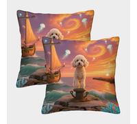 EMYXPAQM Cream Poodle Cushion Covers Set of 2, Premium Polyester Throw Pillow Covers with Hidden Zipper, Premium Square Throw Pillow Cases, for Couch Sofa Bed Living Room Bedroom 40x40cm