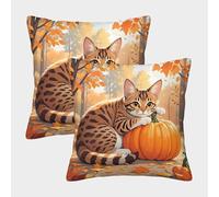 EMYXPAQM Cushion Cases Bengal Cat Pumpkin Throw Pillow Cover 100% Polyester, Set of 2, Home Decorations for Sofa, Couch 50x50cm