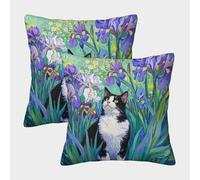 EMYXPAQM Cushion Cases Black White Cat Lush Flowers Throw Pillow Cover 100% Polyester, Set of 2, Decorative Gift for Men/Women, Living Room, Bedroom, Sofa, Chair 45x45cm