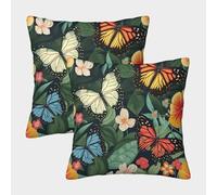 EMYXPAQM Cushion Cases Butterfly Flower Plants Polyester Pillow Cover Set of 2 - Decorative for Sofa/Couch 50x50cm