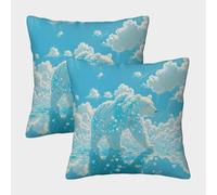 EMYXPAQM Cushion Cases Cloud Polar Bear Flowers Throw Pillow Cover 100% Polyester, Set of 2, Decorative Gift for Sofa, Couch 40x40cm