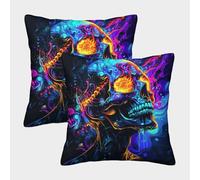 EMYXPAQM Cushion Cases Colorful Skull Polyester Decorative Square Pillow Cover Set of 2 - for Garden/Living Room/Couch/Patio/Sofa 40x40cm