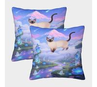 EMYXPAQM Cushion Cases Giant Siamese Cat Crystal Throw Pillow Cover Polyester Set of 2 Decorative Square for Home, Livingroom, Couch, Bed, Sofa 40x40cm