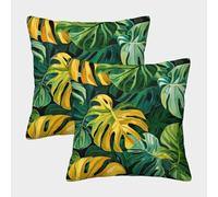 EMYXPAQM Cushion Cases Green Yellow Leaf Plants Polyester Decorative Square Pillow Cover Set of 2 - for Sofa/Bed/Indoor/Outdoor 45x45cm