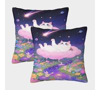 EMYXPAQM Cushion Cases Ragdoll Lying on Pink Clouds Throw Pillow Cover Polyester Set of 2 Decorative for Sofa, Bed, Indoor, Outdoor 40x40cm