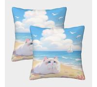 EMYXPAQM Cushion Cases Ragdoll Lying on The Beach Throw Pillow Cover Polyester Set of 2 Decorative for Garden, Livingroom, Couch, Patio Furniture, Sofa 40x40cm