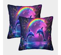 EMYXPAQM Cushion Cases Rainbow Dolphin Throw Pillow Cover Polyester Set of 2 Square Decorative for Livingroom, Couch, Sofa 45x45cm