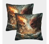 EMYXPAQM Cushion Cases Skull Sailboat Waves Polyester Decorative Square Pillow Cover Set of 2 - for Garden/Living Room/Couch/Patio/Sofa 45x45cm