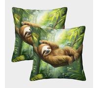 EMYXPAQM Cushion Cases Sloth Forest Pillow Cover Polyester, Set of 2 Square, Decorative for Men/Women, Living Room, Bedroom, Sofa, Chair 45x45cm