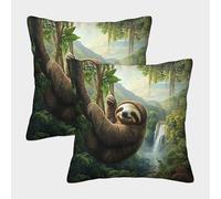 EMYXPAQM Cushion Cases Sloth Jungle Pillow Cover Polyester, Set of 2 Square, Decorative for Men/Women, Living Room, Bedroom, Sofa, Chair 45x45cm