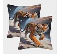 EMYXPAQM Cushion Cases Tiger Planet Throw Pillow Cover Polyester, Set of 2, Decorative Gift for Living Room, Couch, Sofa 50x50cm