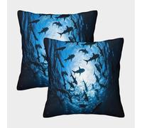 EMYXPAQM Cushion Cases Underwater Shark Throw Pillow Cover Polyester Set of 2 Square Decorative for Sofa, Couch 50x50cm