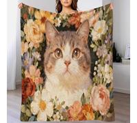 EMYXPAQM Cute Cat Fleece Throw Blanket for Couch Sofa Bed All Season Various Flowers Pattern Blanket Fluffy Soft Cozy Flannel Creative Gift for Wedding Anniversary 40x50inch(100x130cm)