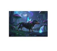 EMYXPAQM Dachshund Wall Art Sausage Dogs in The Mushroom Forest Modern Prints Canvas Artwork High Definition Home Decoration for Living Room Bedroom Bathroom 16x24inch(40x60cm)
