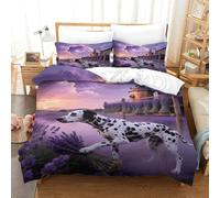 EMYXPAQM Dalmatian Duvet Cover Set 3D Dalmatian Lavender Print Bedding Set Soft Microfiber Duvet Cover with Hidden Zipper & Pillowcase for Kids Girls Adults Super King（260x220cm）