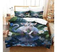 EMYXPAQM Devon Rex Cat Duvet Cover Set 3D Rainforest Waterhole Flowers Print Bedding Set Soft Polyester Comforter Cover with Zipper & Pillow Cases For Boys/Girls Kids Super King(260x220cm)