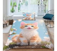 EMYXPAQM Devon Rex Kitten Duvet Cover Set 3D Cherry Blossom Branch Design Bedding Sets Ultra Soft Microfiber Duvet Cover with Zipper & Pillowcase for Kids Teens Adults Single(135x200cm)