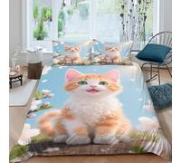 EMYXPAQM Devon Rex Kitten Duvet Cover Set 3D Cherry Blossom Branch Design Bedding Sets Ultra Soft Microfiber Duvet Cover with Zipper & Pillowcase for Kids Girls Adults King(220x240cm)