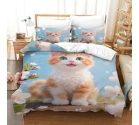 EMYXPAQM Devon Rex Kitten Duvet Cover Set 3D Cherry Blossom Branch Print Bedding Set Soft Polyester Comforter Cover with Zipper & Pillowcase for Kids Girls Adults Single(140x200cm)